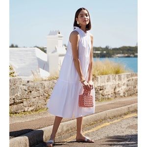 LAKE Poplin Ruffle Neck Dress in White Size Small